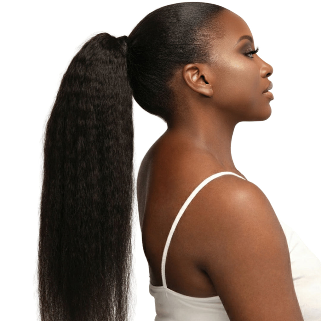 Kinky Straight Blowout Wrap Around Ponytail - Virgin Human Hair - coilycuehair