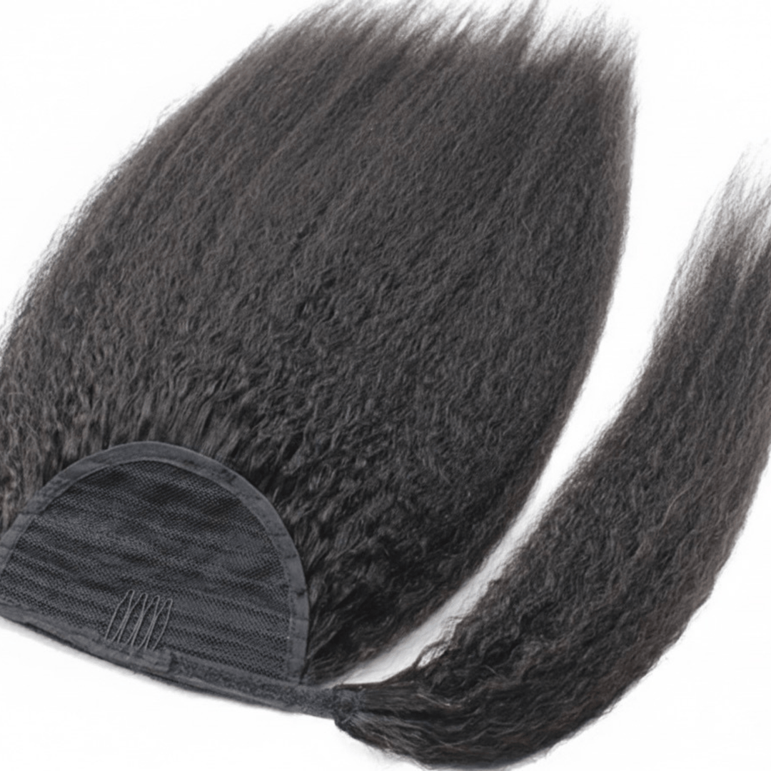 Kinky Straight Blowout Wrap Around Ponytail - Virgin Human Hair - coilycuehair
